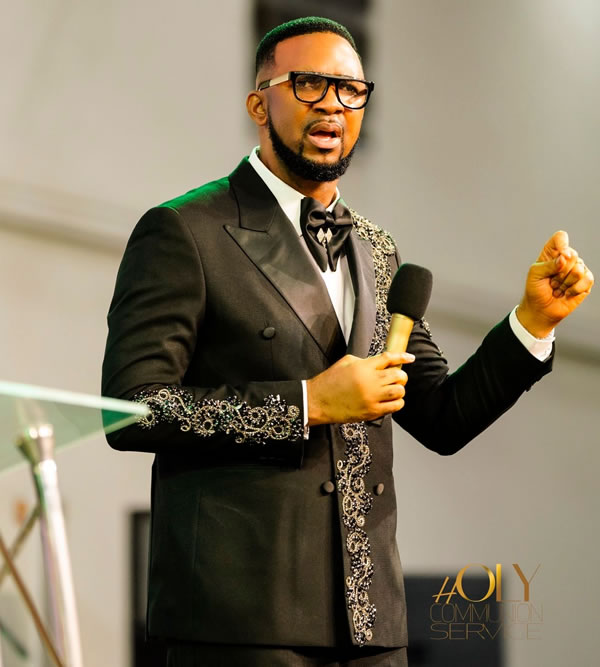 Pastor preaching during church service teaching the word of God